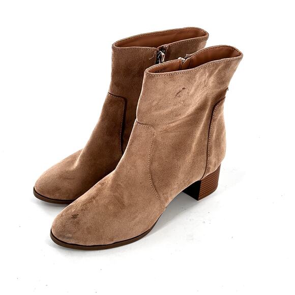 Journee Collection Ankle Booties 8 Tan Stacked Heel Western Faux Suede - Picture 2 of 7